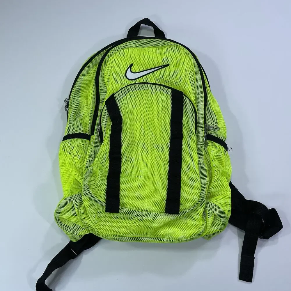 Nike Mesh Backpack Volt Yellow Multi Pockets Sheer See Through School Gym Bag